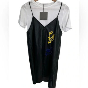 NWT Zara crop top and faux leather dress with floral embroidered design
